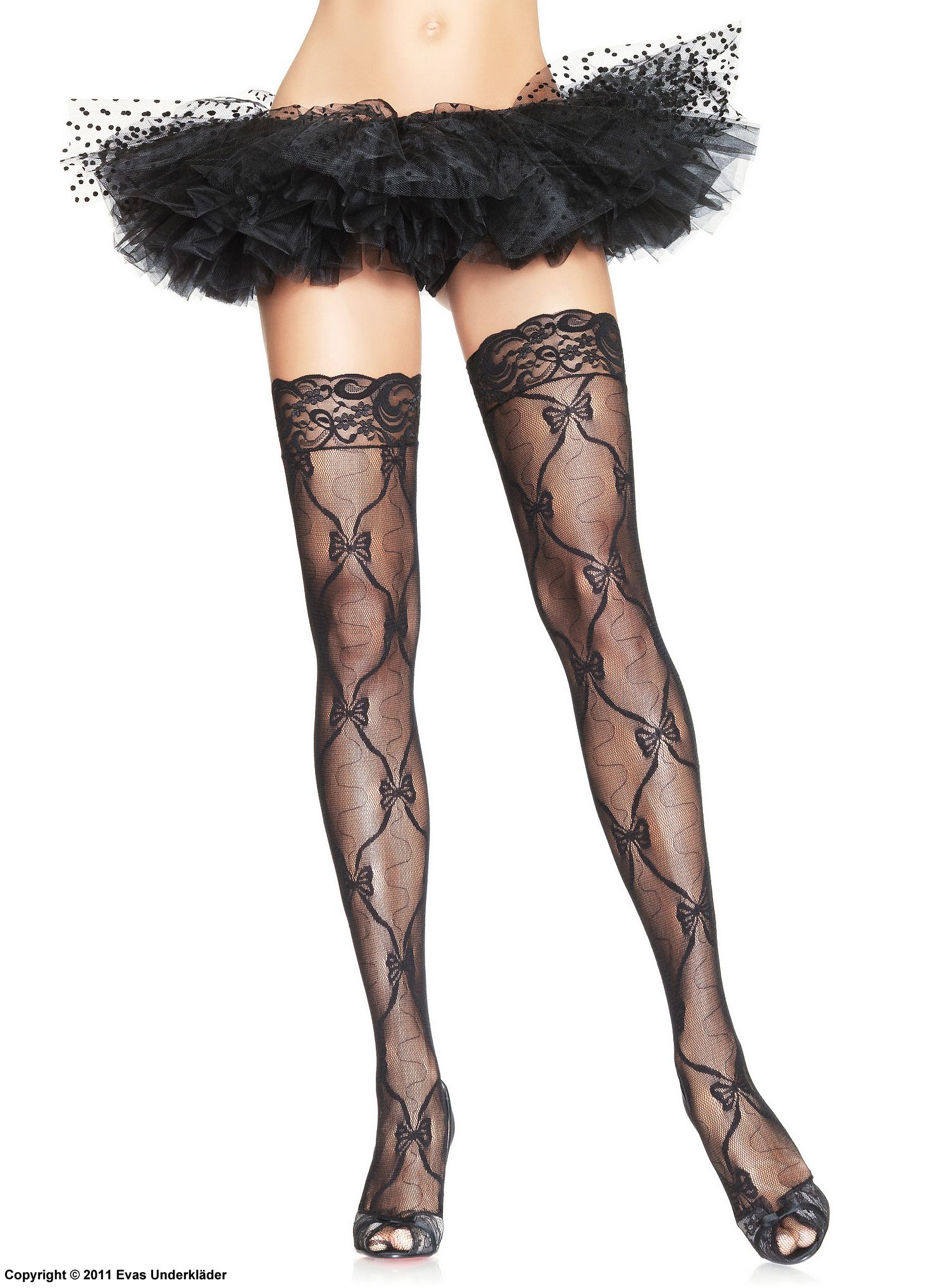Thigh high stockings with bow patterns